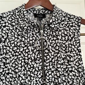 MSK Dress Size L Black White Sleeveless Front Zipper NWOT